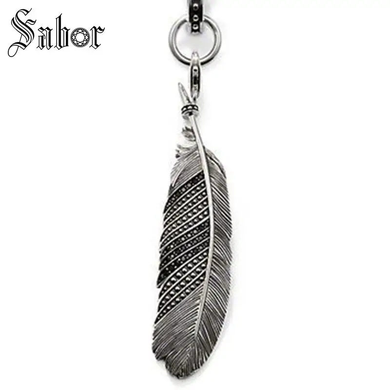 Тибетский серебристый цвет черный Цирконий перо кулон цепочка подвески модные