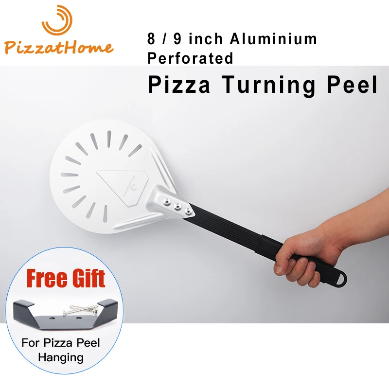 

PizzAtHome 8/ 9 Inch Turning Pizza Peel Perforated Pizza Shovel Aluminum Pizza Peel Paddle Short Pizza Tool Non-Slip Handle