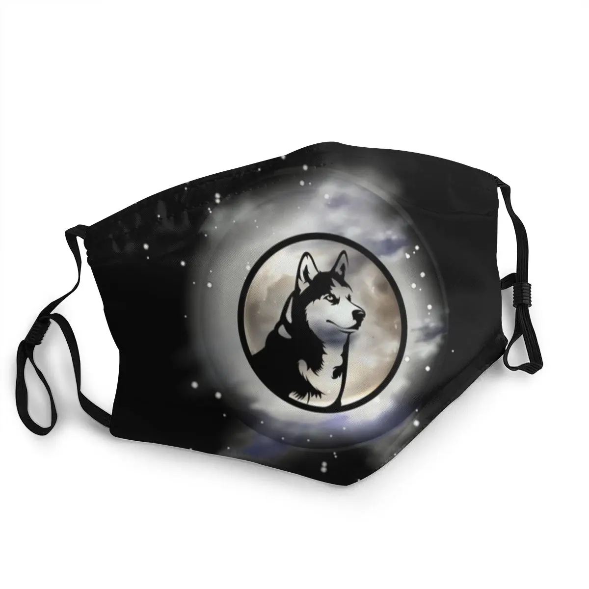 

Siberian Husky Full Moon In Night Sky With Clouds Washable Face Mask Anti Haze Dust Protection Cover Respirator Mouth Muffle