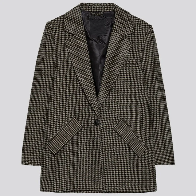 Женское шерстяное пальто осенне-зимний брендовый свободный клетчатый