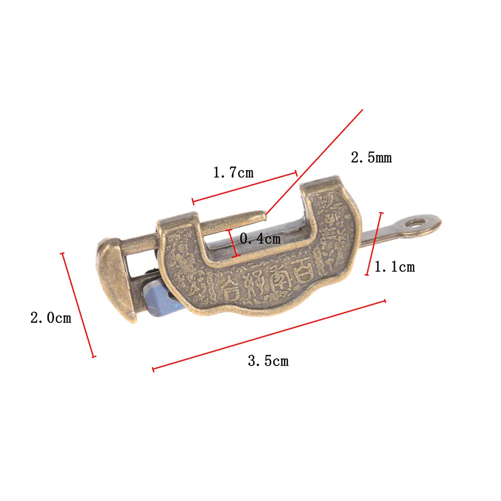 

1Pc 3.5cm*1.7cm*1.1cm Archaistic Chinese Vintage Antique Old Style Lock/key Brass Carved Padlock
