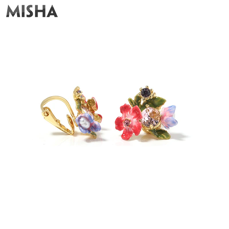 MISHA, Роскошные Ювелирные наборы, очаровательное дамское ожерелье, брошь с серьгами, эмалированная глазурь, цветок, ювелирное изделие, подарок, ожерелье, серьги, наборы 1092 - Окраска металла: Clip Earrings