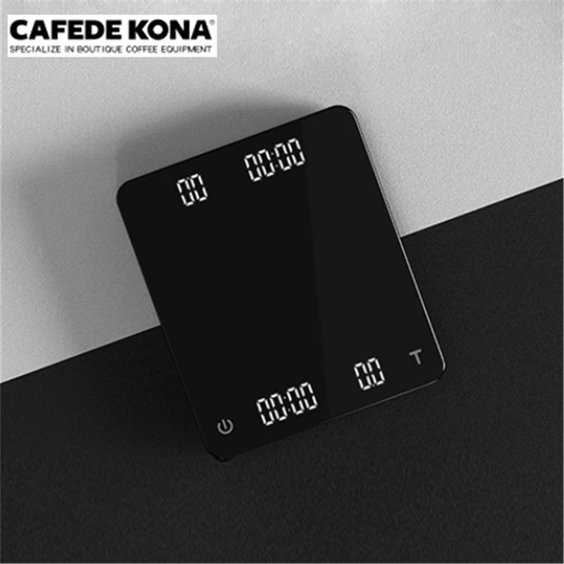 

CAFEDE KONA coffee scale with dual monitors Waterproof Electronic scale with timer USB Charge/Battery kitchen scale 3KG/0.1g LED