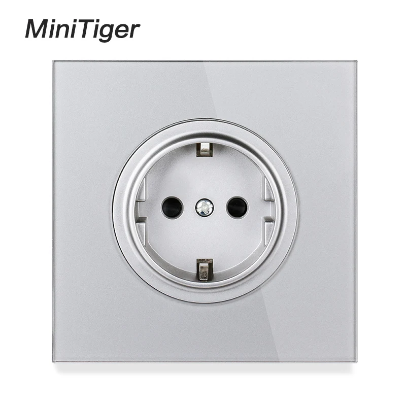 

Minitiger 2020 New Arrival Gray Crystal Glass Panel 16A EU Standard Wall Power Socket Outlet Grounded With Child Protective Lock