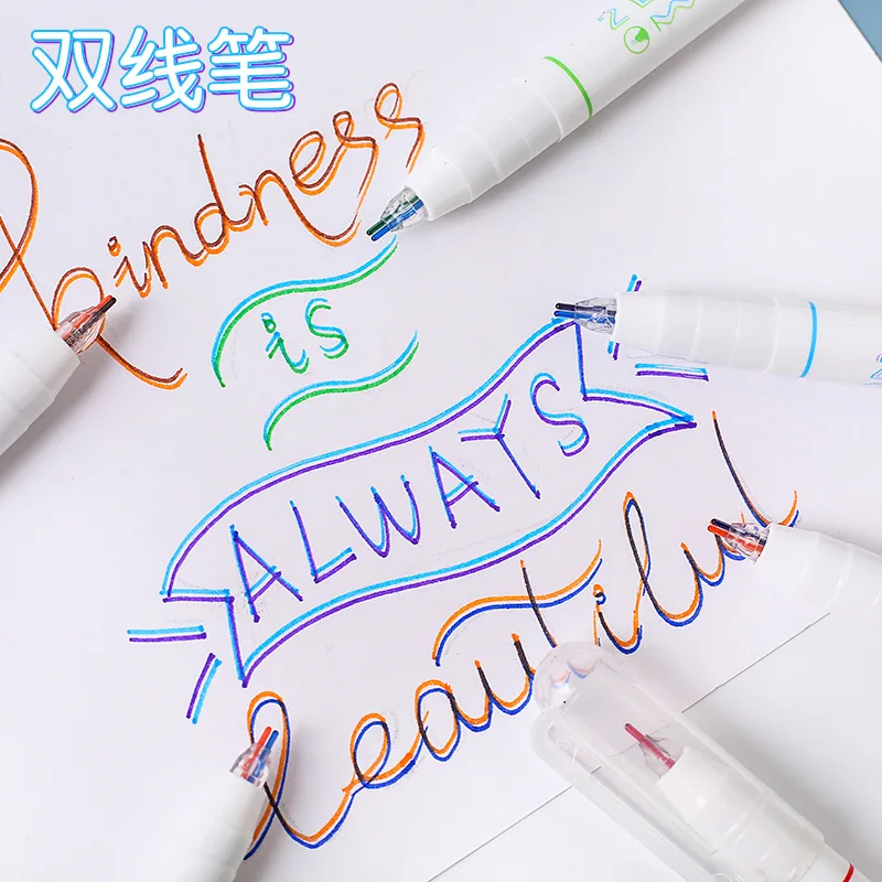 

6Pcs/Box Creative Two-Color Line Gel Double Line Pen Art Drawing Tip Pen Student Marker DIY Diary Journal Stationery Supplies