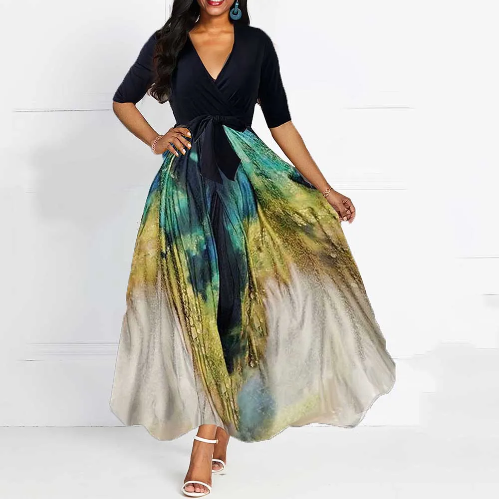 Африканское платье с v-образным вырезом винтажное печатное Ретро женское летнее