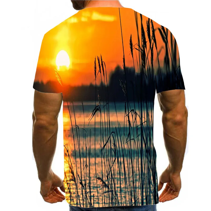 

UNEY Beach Shirts For Men US Size Sunset T Shirt Landscape Tees 3D Print Tee Shirt Dusk Tops Image Graphic Short Sleeve