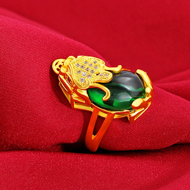 

Vietnam Sand Gold Micro Inlaid Imitation Agate Brave Open Ring Female Gold-plated Travel Souvenir Jewelry