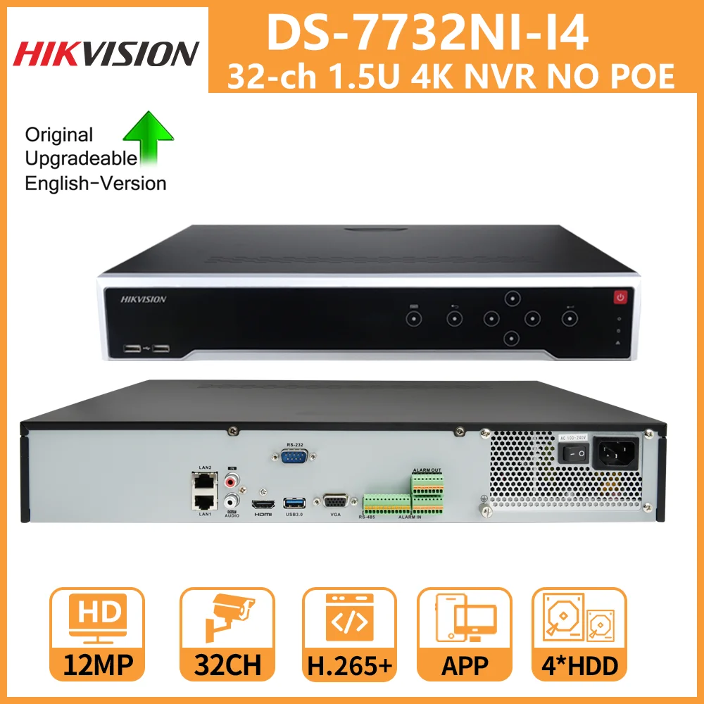 

Hikvision NVR 12MP 32-CH 1.5U 4K NVR DS-7732NI-I4 H.265+ For IP Camera 4 HDDs Two-Way Audio Network Video Recorders Hik-Connect
