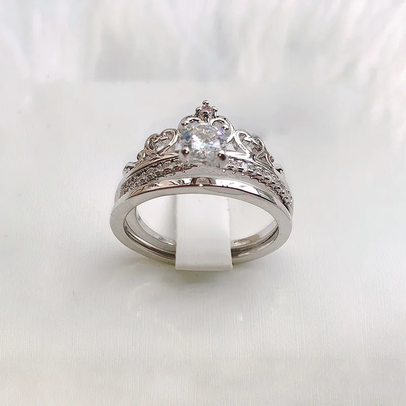2018 new love crown set ring AAAAA zircon Cz silver engagement wedding female models men's two-piece fashion jewelry | Украшения и