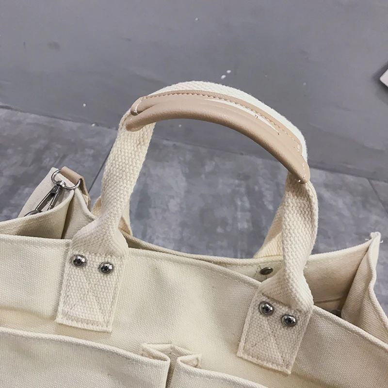 

Canvas Shoulder Bag For Women Simple All-match Multi-Pockets Handbag Large Capacity Handbag Fashion Female Crossbody Bag