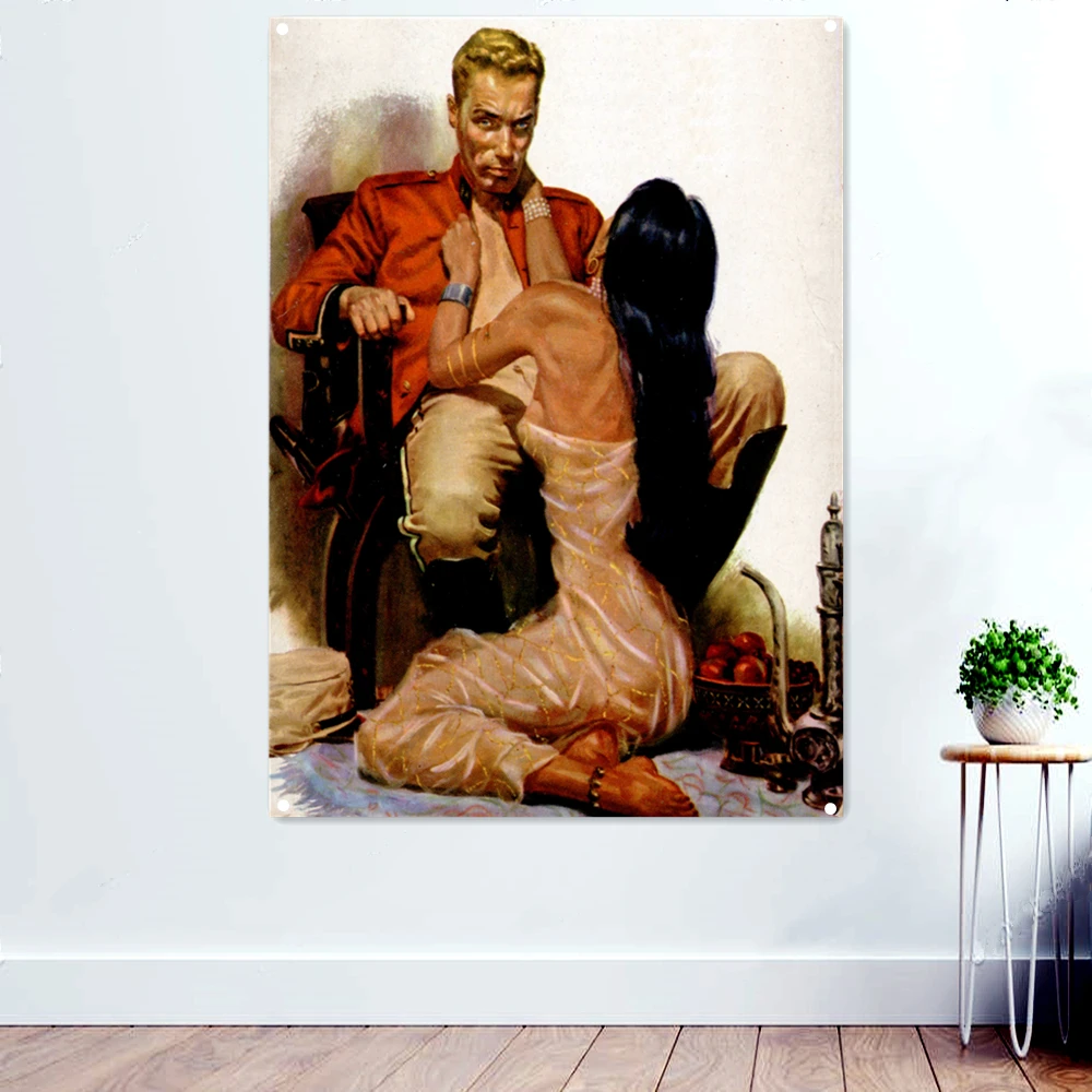 

Gangster Boss and Sexy Girl Poster Banner Flag Vintege Pin Up Art Tapestry Flip Chart Hanging Painting Bar Cafe Home Wall Decor