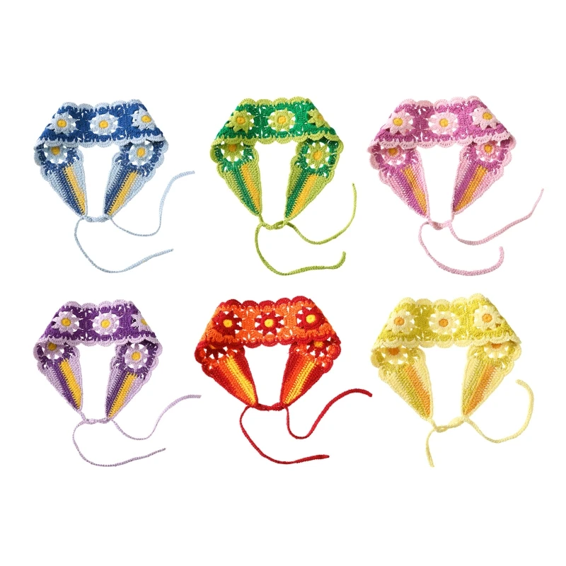 

Вязаная бандана, повязка на голову с цветочным рисунком, вязаный крючком Широкий шарф для волос, прекрасный головной платок в стиле бохо, цв...