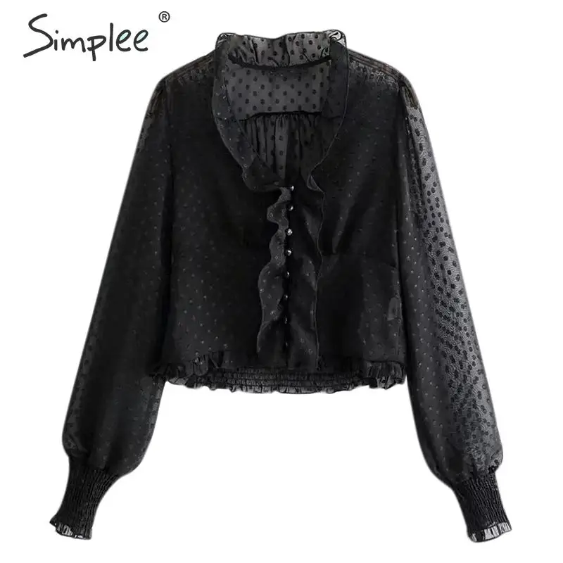 Simplee шифоновая блузка в горошек с v-образным вырезом женские прозрачные