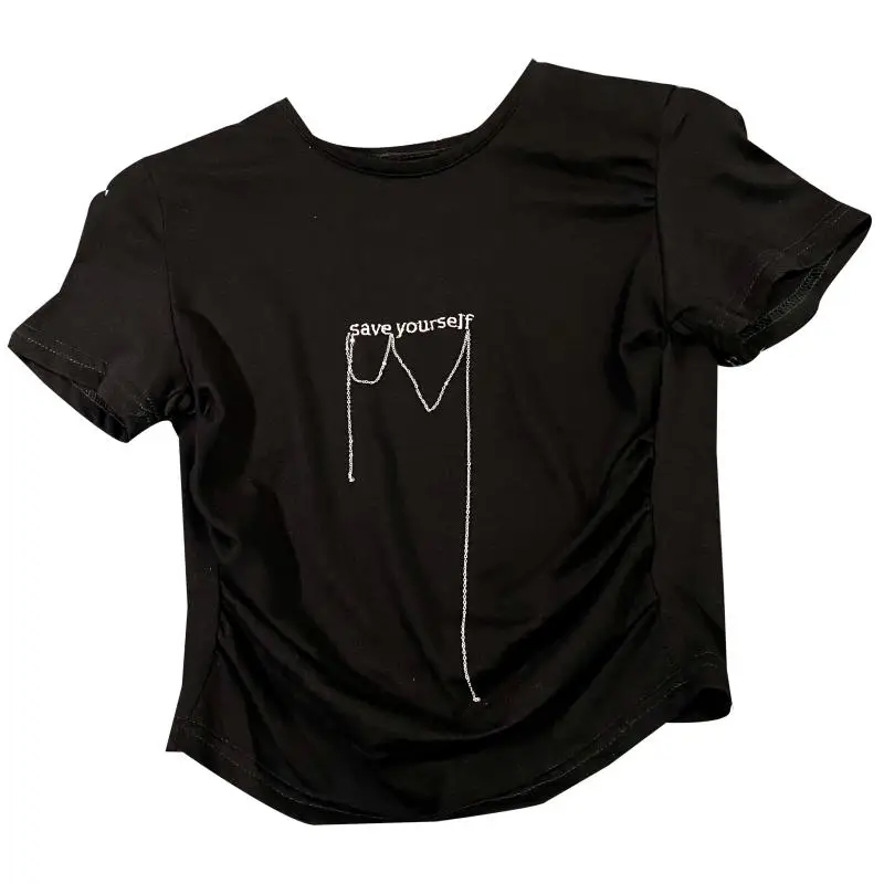 

New summer version of its 2020 diamond chain letters embroidery ultrashort leakage navel short sleeve T shirt girl