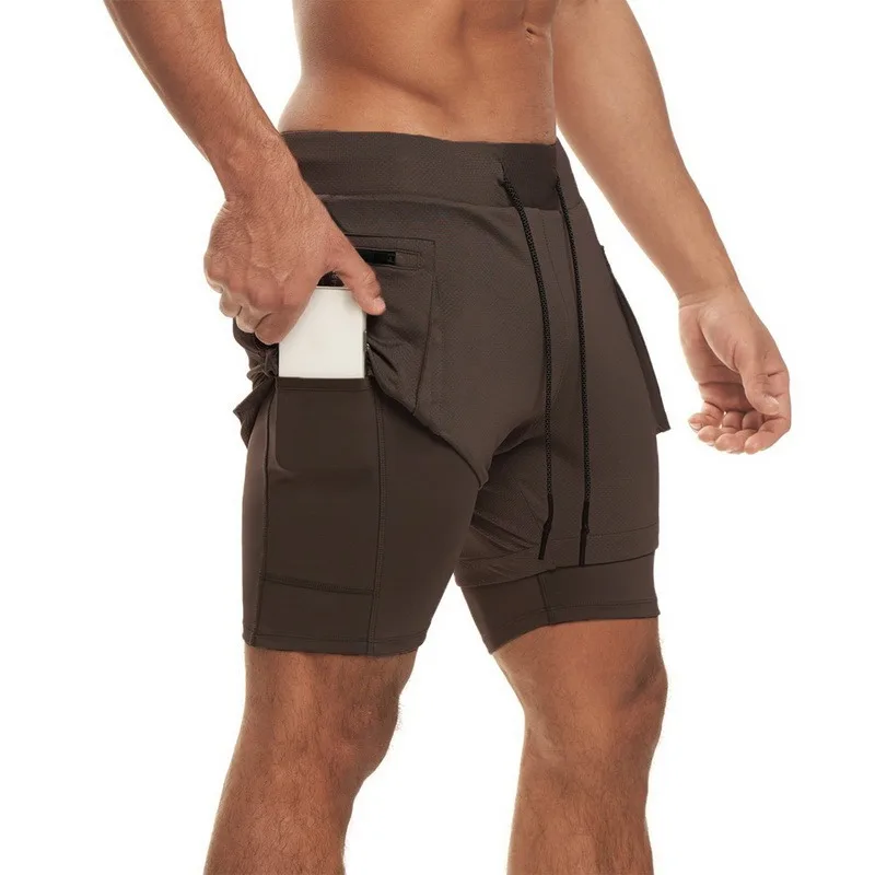 

Double layer Jogger Shorts Men 2 in 1 Short Pants Gyms Fitness Built-in pocket Bermuda Quick Dry Beach Shorts Male Sweatpants