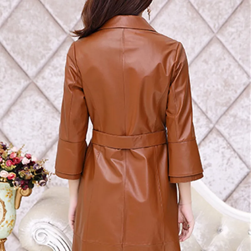 Женский Длинный тренчкот из натуральной овечьей кожи на весну и осень LWL1480 |