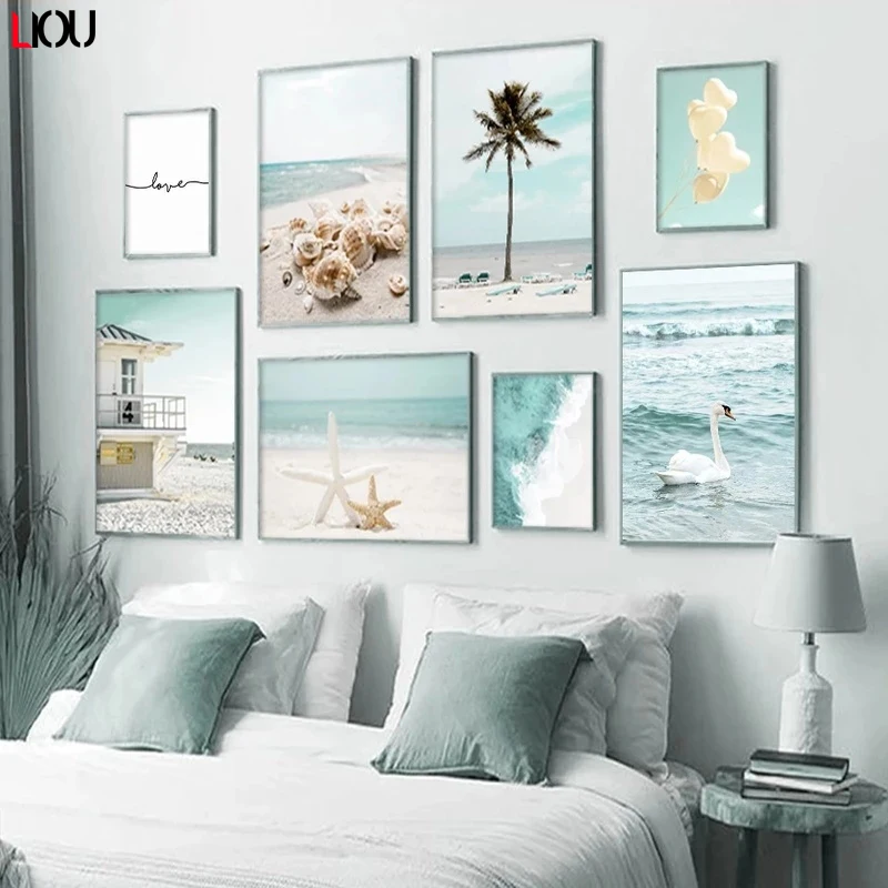Starfish Shell Beach Car Sailboat Coconut Tree Nordic Posters And Prints Art Canvas Painting Wall Pictures For Living Room Decor | Дом и сад
