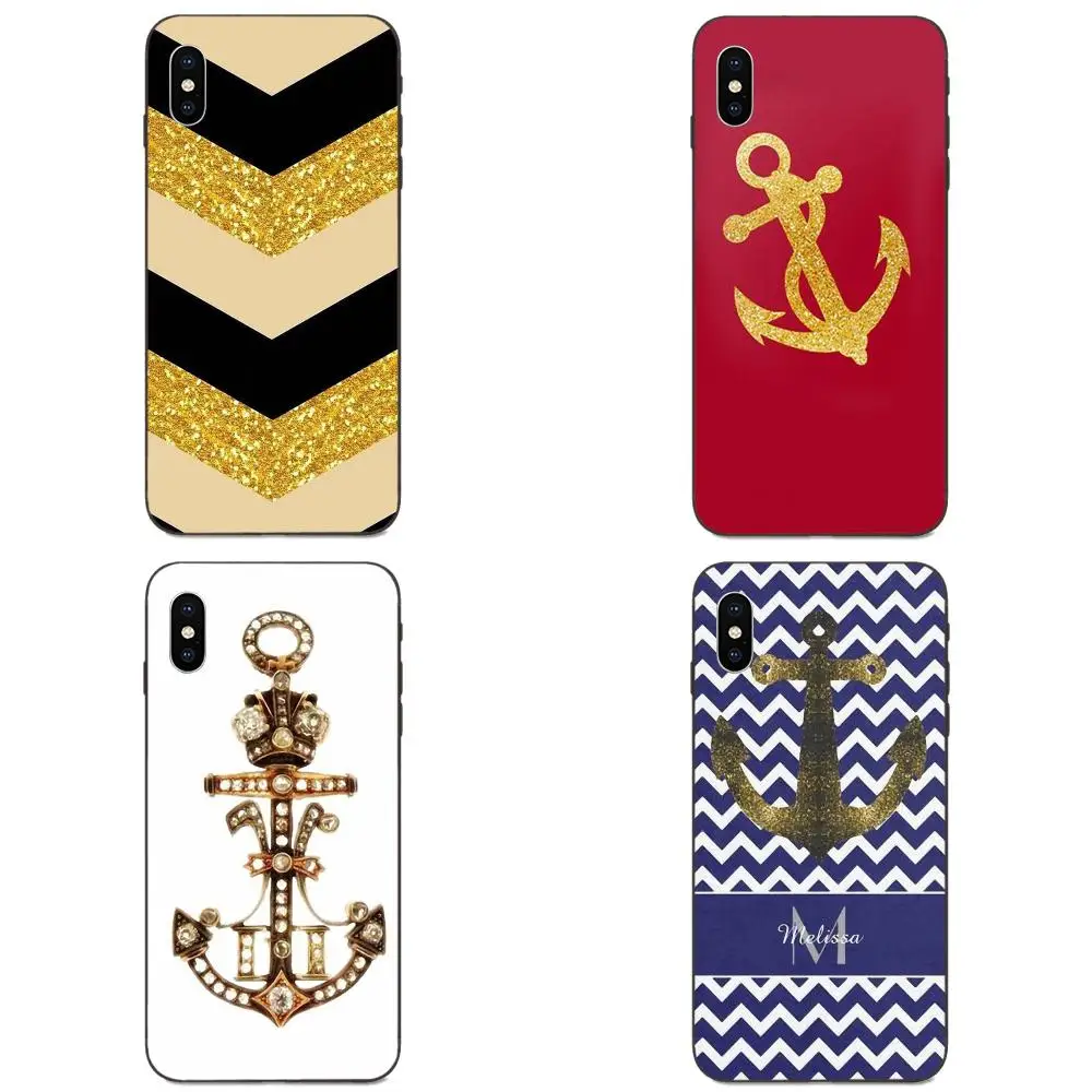 Мягкий Сотовый телефон из ТПУ с золотым блеском и якорем подходит для Apple iPhone 11 X XS