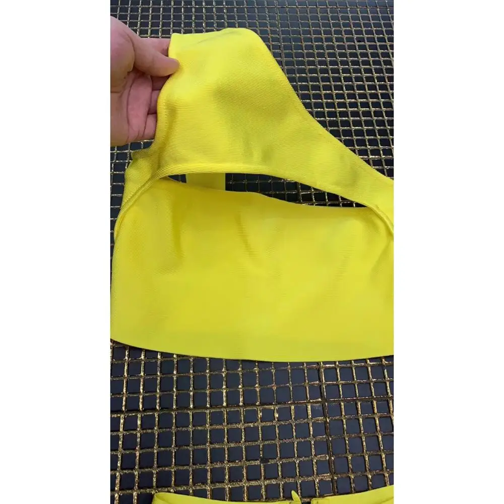 Женский комбидресс на одно плечо, желтый бандажный комбидресс с вырезами, лето от AliExpress RU&CIS NEW