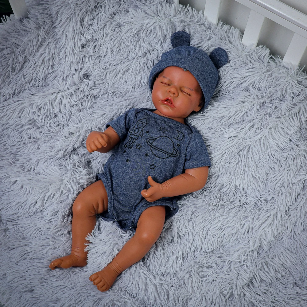 

17Inch Black-Skinned Twins Reborn Doll Realistic Newborn Fabric Body Bebe LOL Newborn Princess Hat Birthday Gift Toy Soft Vinyl