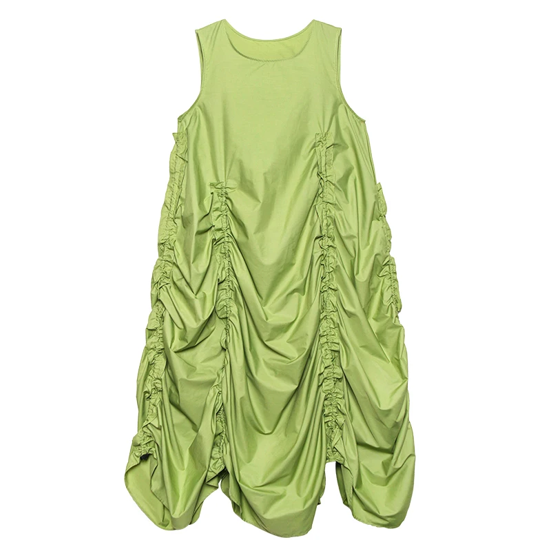 

XUXI Women Fashion Dress A-line Pleated Vest Skirt New Summer 2021 Tea Break Dresses Sleeveless E761