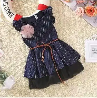 Платье в горошек для девочек летнее Сетчатое платье-пачка без рукавов с поясом