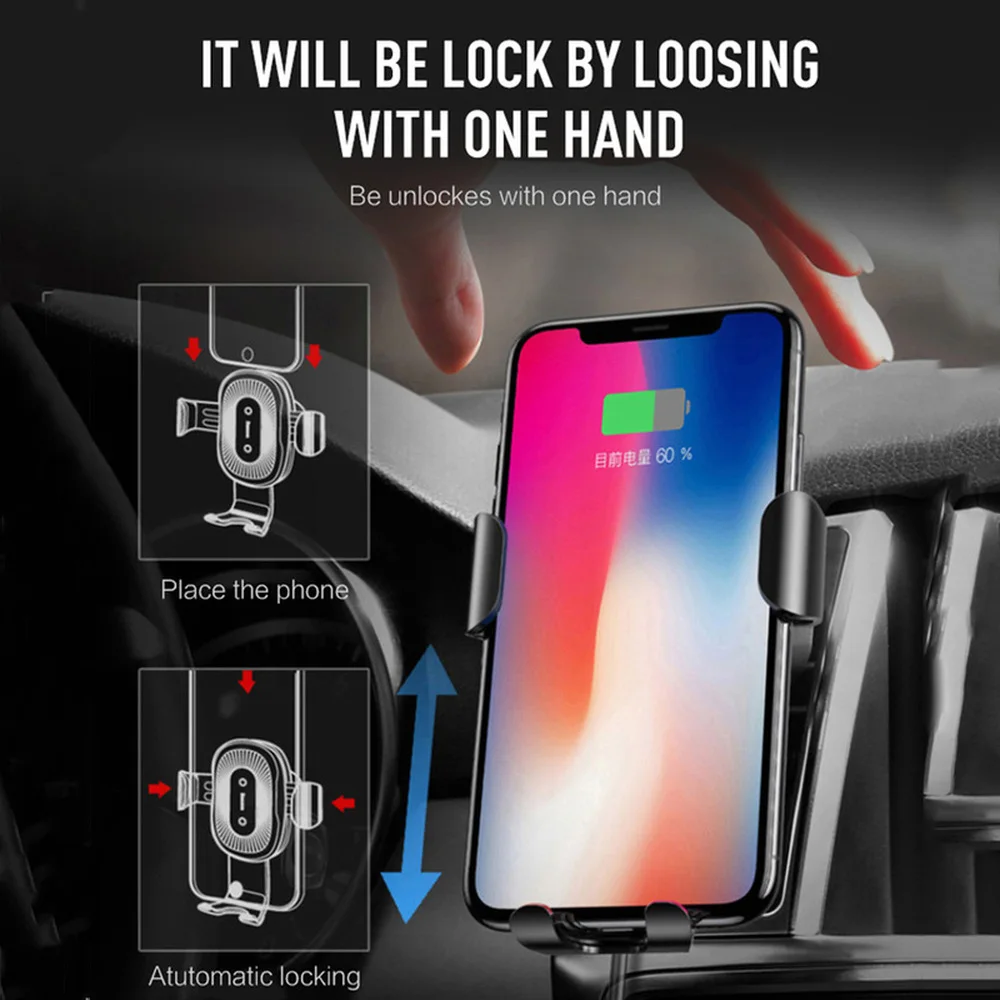10W QI Wireless Fast Charger Car Mount Holder Stand For iPhone XS Max Samsung S9 Xiaomi MIX 2S Huawei Mate 20 Pro RS | Мобильные