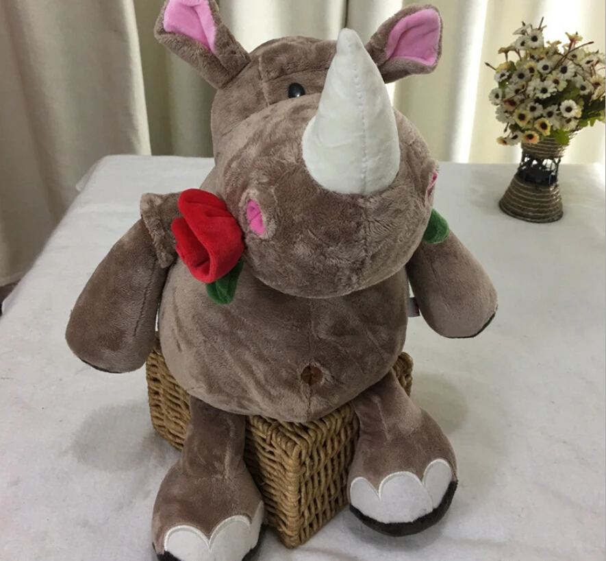 

40cm Rhinoceros plush toy of lovers style love roses Land tank big belly with a big heart Baby comfort doll Christmas present