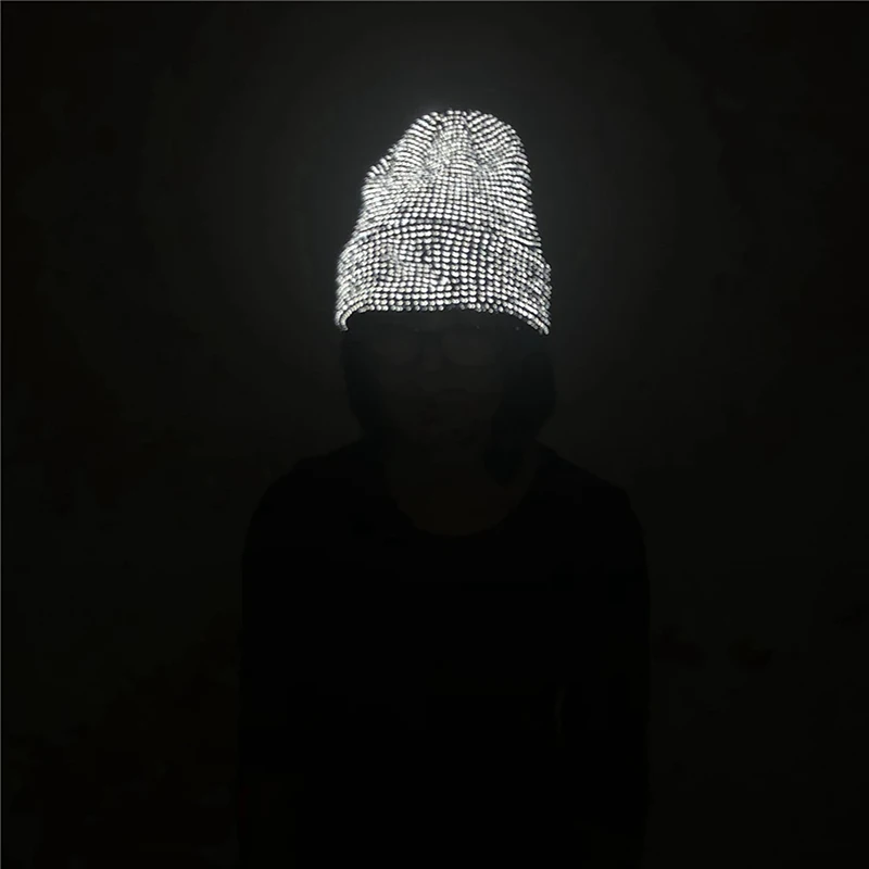 2021 new reflective beanie hat women skullies autumn winter cap fashion female bonnet warm caps brand knitted hats for men hot free global shipping