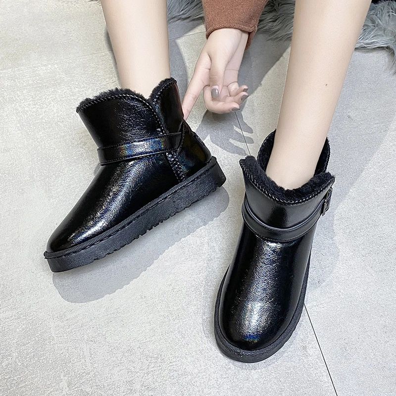 

Женские зимние водонепроницаемые сапоги из искусственной кожи с бархатной подкладкой, утолщенные теплые сапоги для снега, женская обувь из...