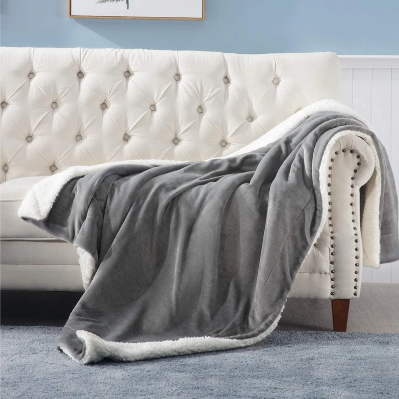 

Blanket Silver Grey Travel Fleece Throws Warm Reversible for Bed&Couch