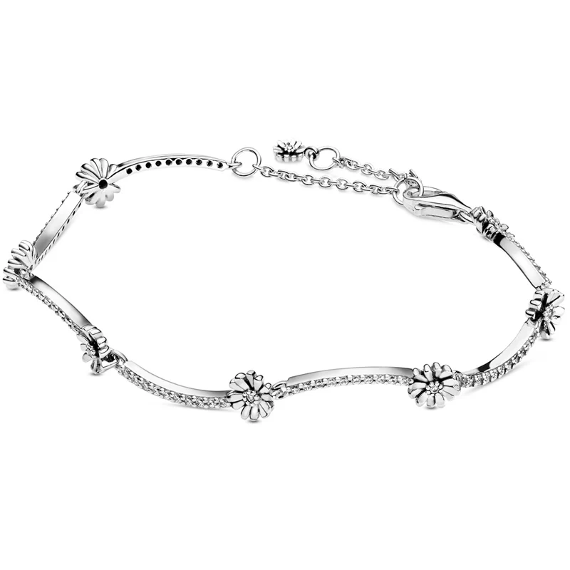 

Sparkling Daisy Flower Blue Pave Bar Celestial Stars Bracelet Fit Fashion Bangle 925 Sterling Silver Bead Charm Diy Jewelry