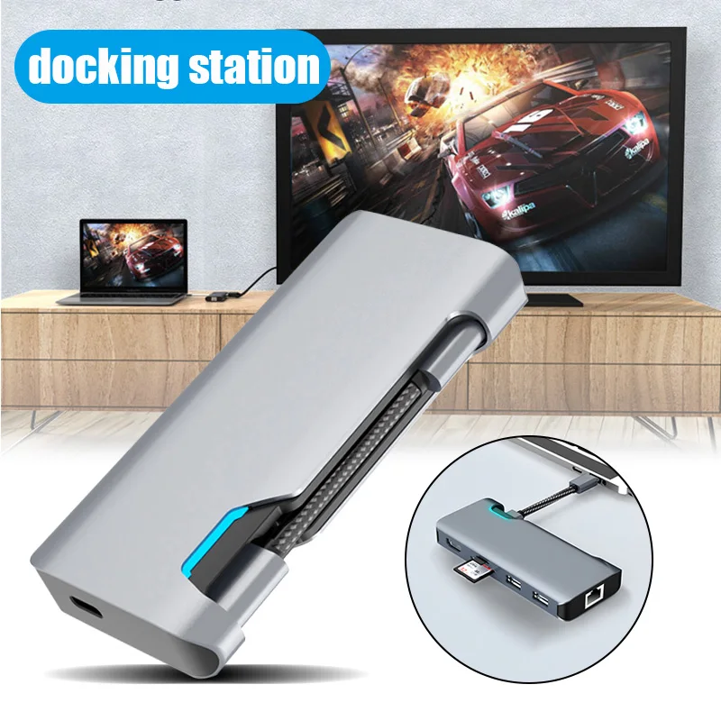 

Newly Type-C to HDMI Hub PD RJ45 USB3.0 TF Portable for Home Office Laptop Mouse CLA88