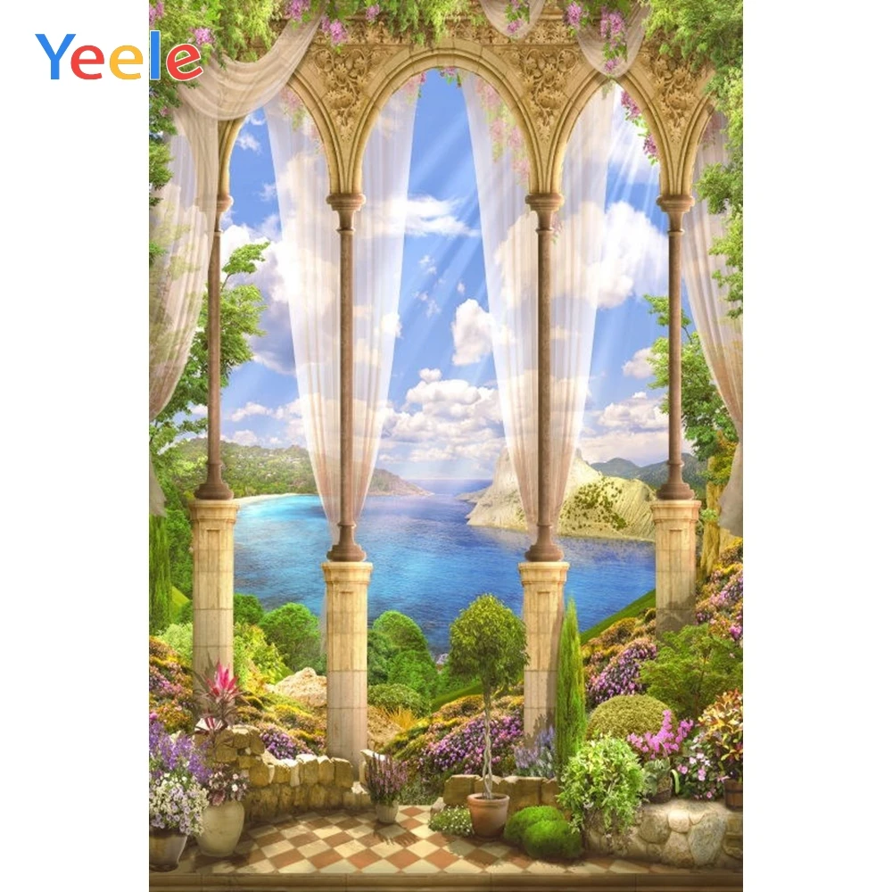Spring Palace Arch Pillar Royal Lake Sky Cloud Nature Scenery Backdrop Vinyl Photography Background For Photo Studio Photophone |