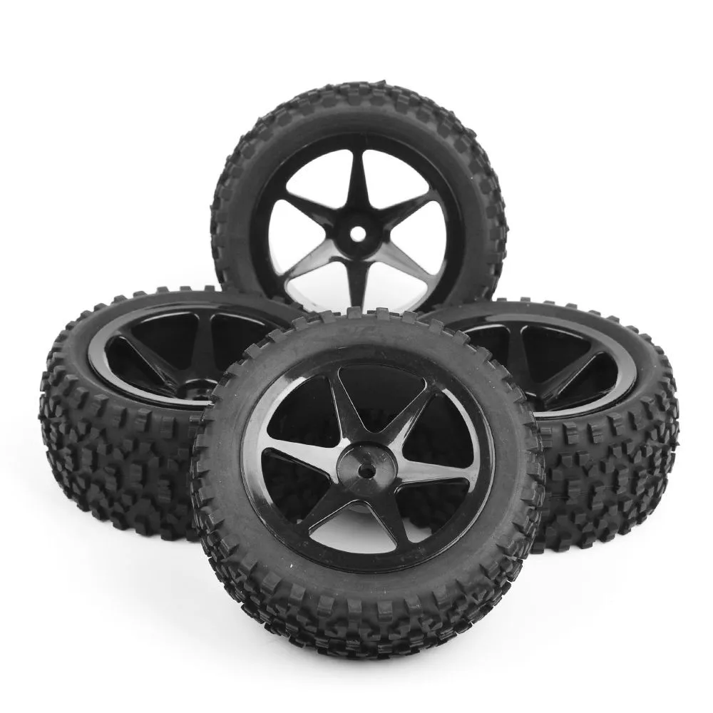 

4PCS Set 12mm Hex Off-Road Rubber Front Rear Wheel Tires Rims For RC Accessory 1:10 Buggy Car 25036+27011