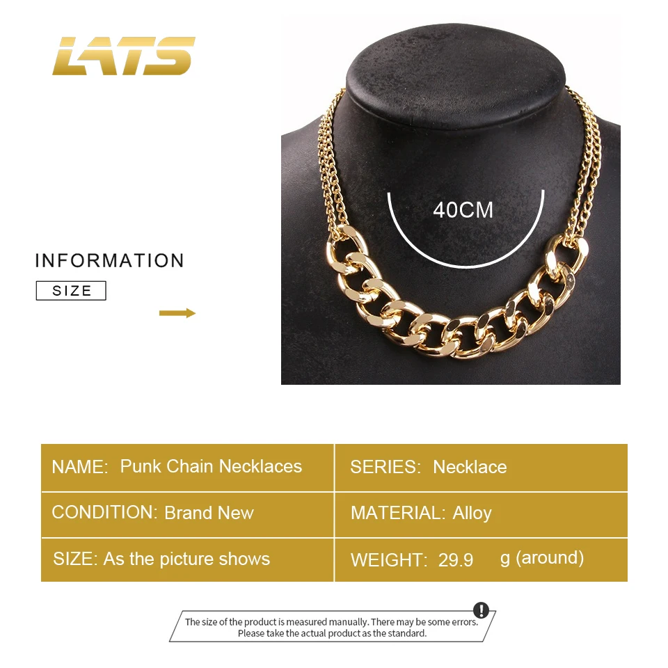 

LATS Punk Exaggerated Chain Necklaces for Men Women Curb Cuban Link Chain Chokers Vintage Black Gold Tone Solid Metal Jewelry
