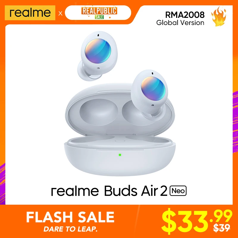 Realme Buds Air 2 Neo -Dual Mic активное шумоподавление до 25 дБ 28 часов общее воспроизведение 88