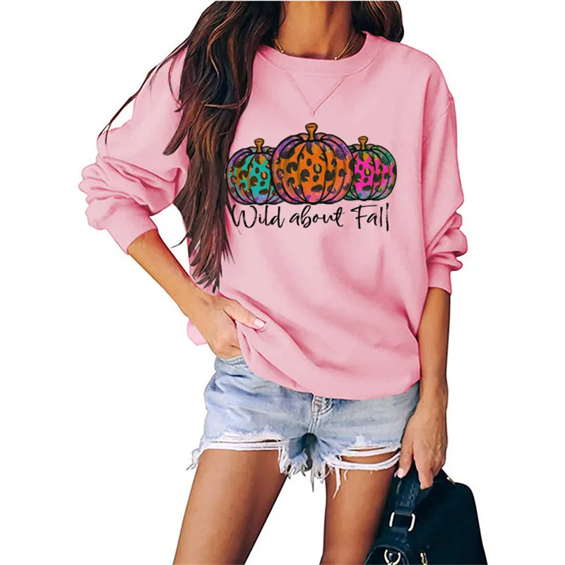 

Women Hoodies Wild about Fall Pumpkin Print Oversized Pullover Casual O-neck Sweatshirt Long Sleeve Hoodie Streetwear Female Top
