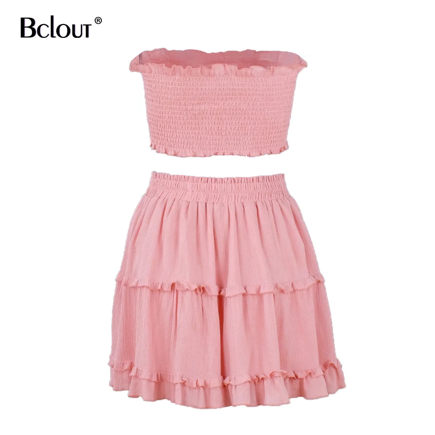 Bclut/розовый женский комплект 2 шт. укороченный топ без рукавов и юбка с оборками