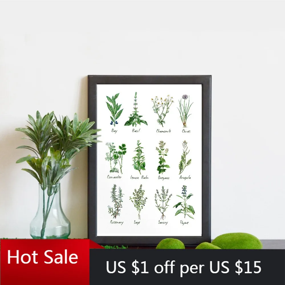 Кухонный декор ботаническая карта Настенная картина на холсте принты травы и