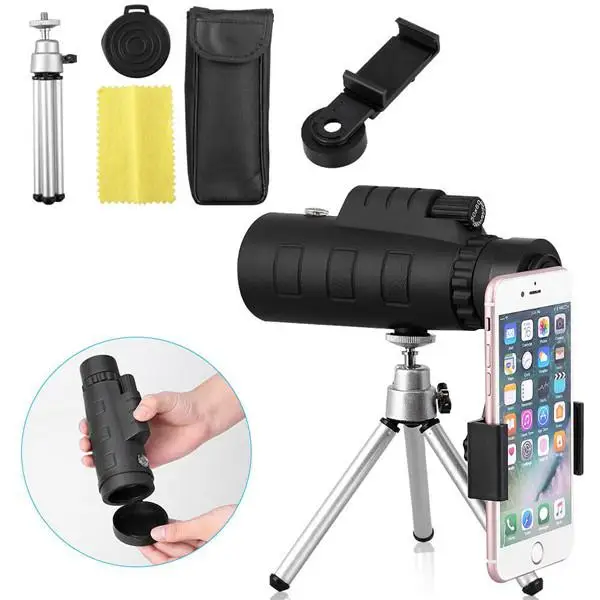 

HobbyLane 40x60 Portable HD Optical Monocular Telescope Day/Night Vision+Phone Clip+Tripod Mobile Phone Camera Monocular