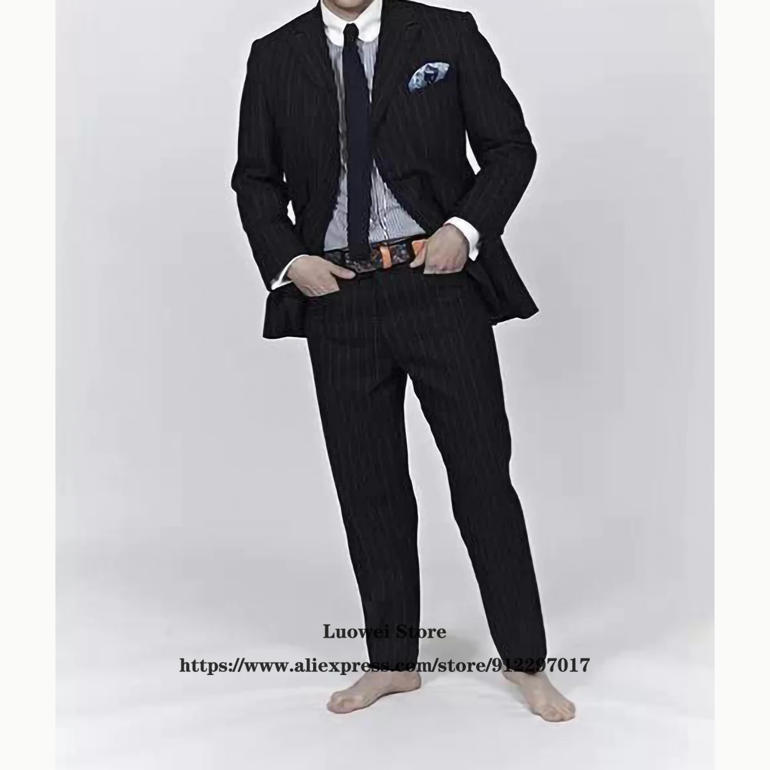 

Классические Полосатые мужские костюмы, официальный деловой Блейзер, винтажный свадебный смокинг для жениха, комплект из 2 предметов, Мужск...