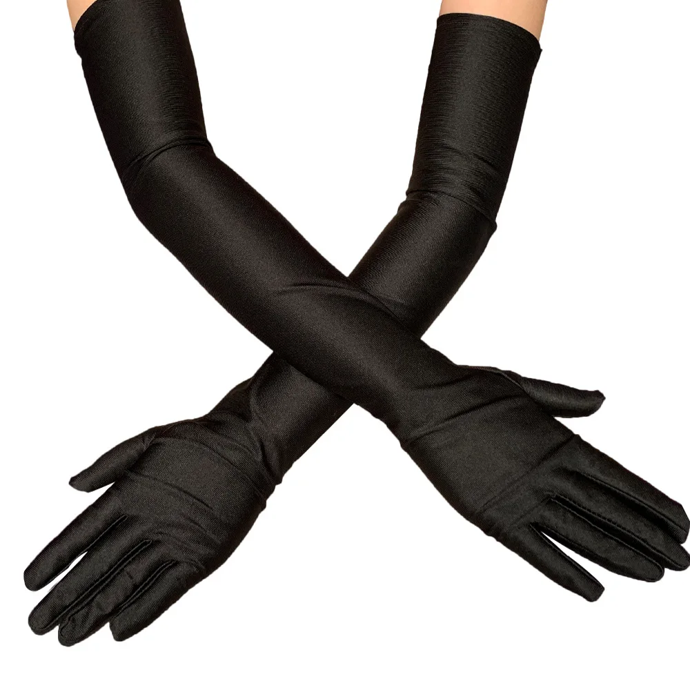 

Classic Adult Black White Red Grey Skin Opera/Elbow/Wrist Stretch Satin Finger Long Gloves Women Flapper Gloves Matching Costume