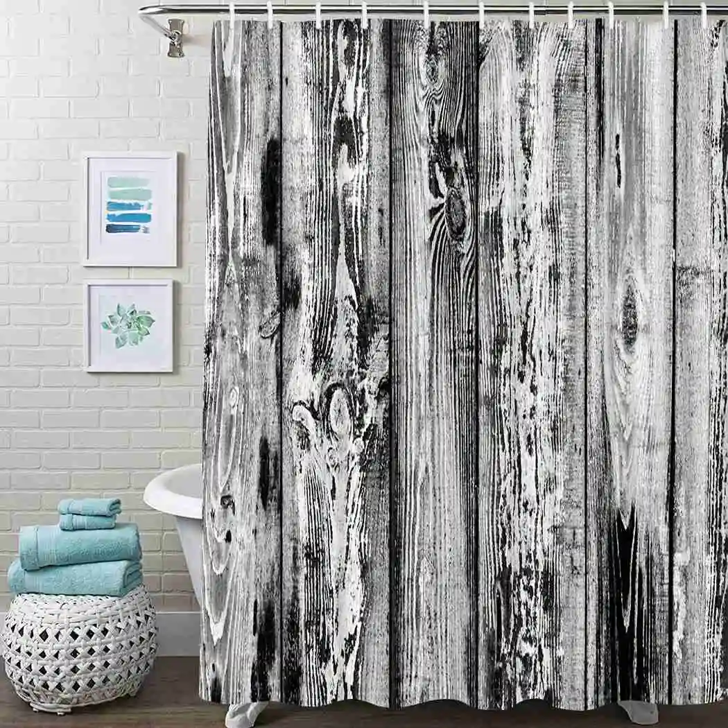 

Wood Plank Shower Curtain Wooden Art Texture Shower Curtain Waterproof Fabric For Bathroom Decor Shower Curtains Set With Hooks