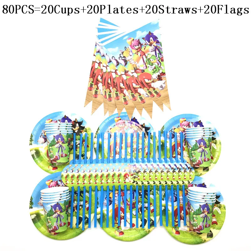 Juego de dibujos animados para ni&ntilde;os, vajilla desechable para fiesta de cumplea&ntilde;os, taza, plato, bandera, suministros de decoraci&oacute;n para fiesta de boda, 80/90/100 Uds.-4