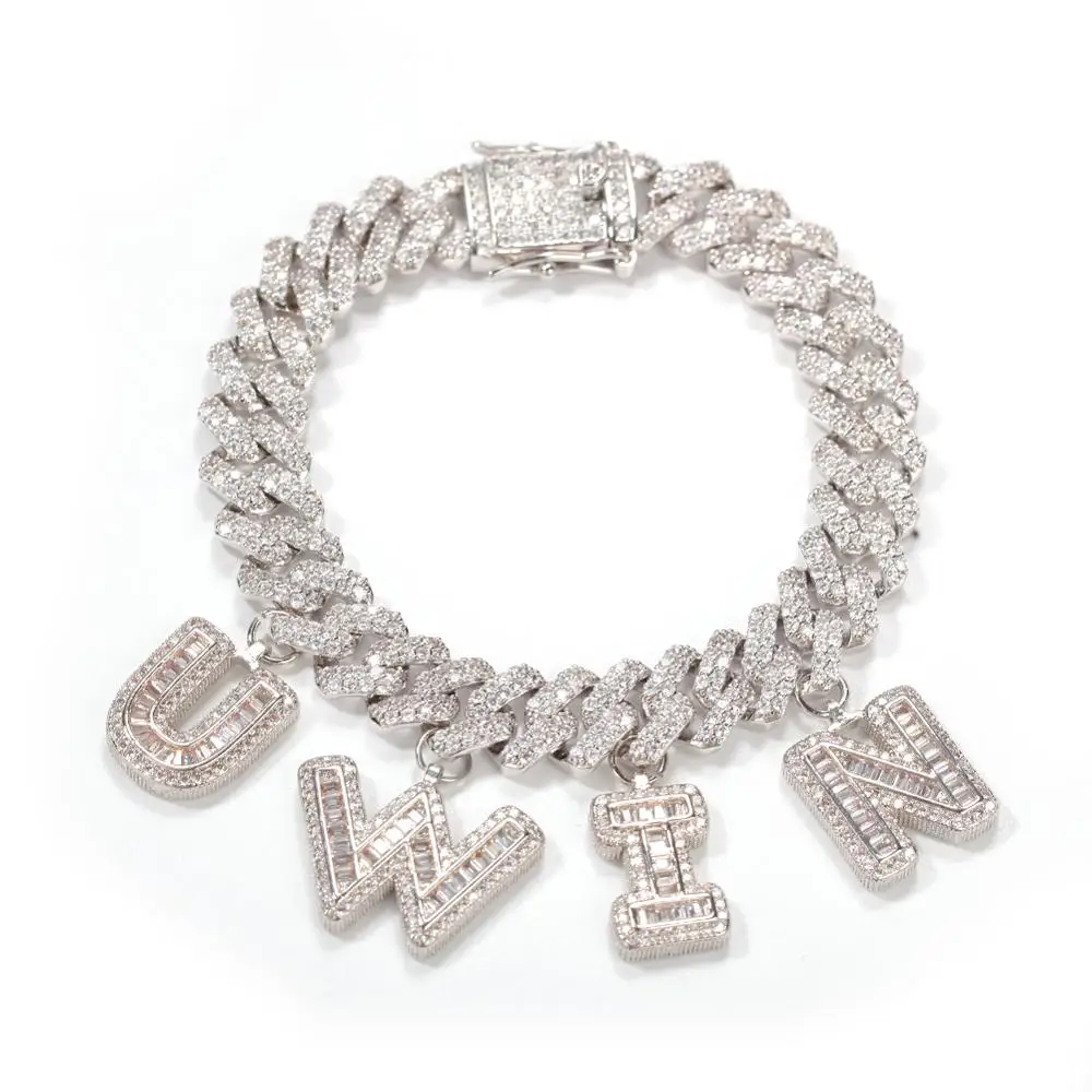 12 мм Ожерелье из циркона с кубинской связью и DIY буквами роскошная цепочка на