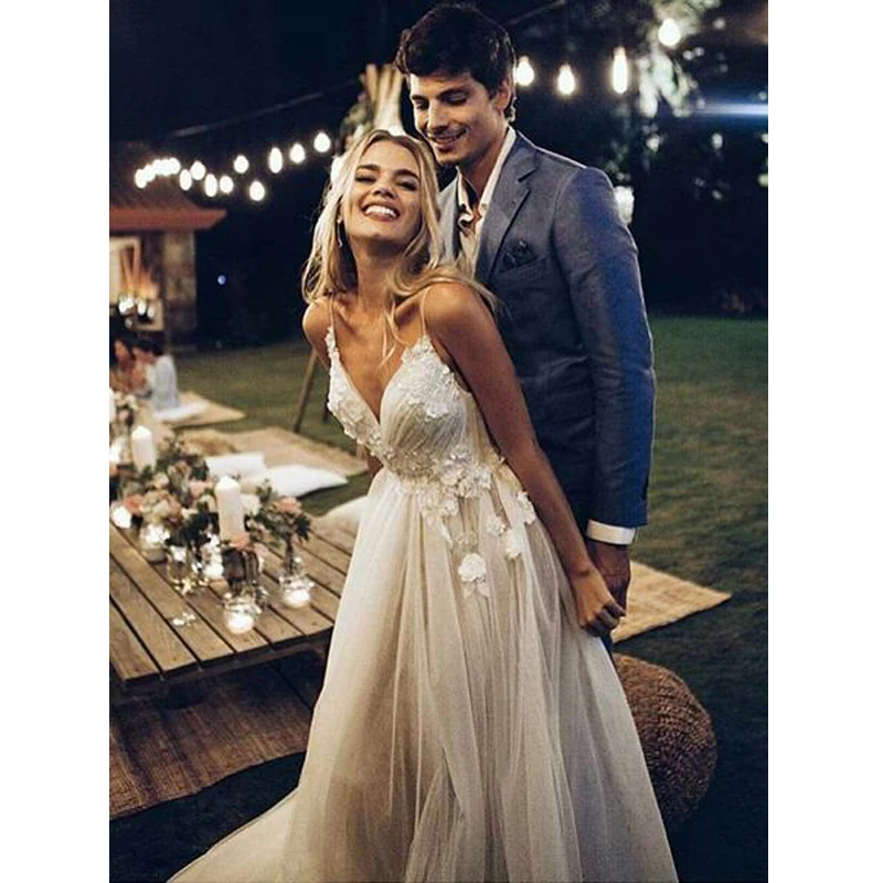 

Женское свадебное платье без рукавов It's yiiya, белое ТРАПЕЦИЕВИДНОЕ ПЛАТЬЕ на бретельках с V-образным вырезом и открытой спиной на лето 2021