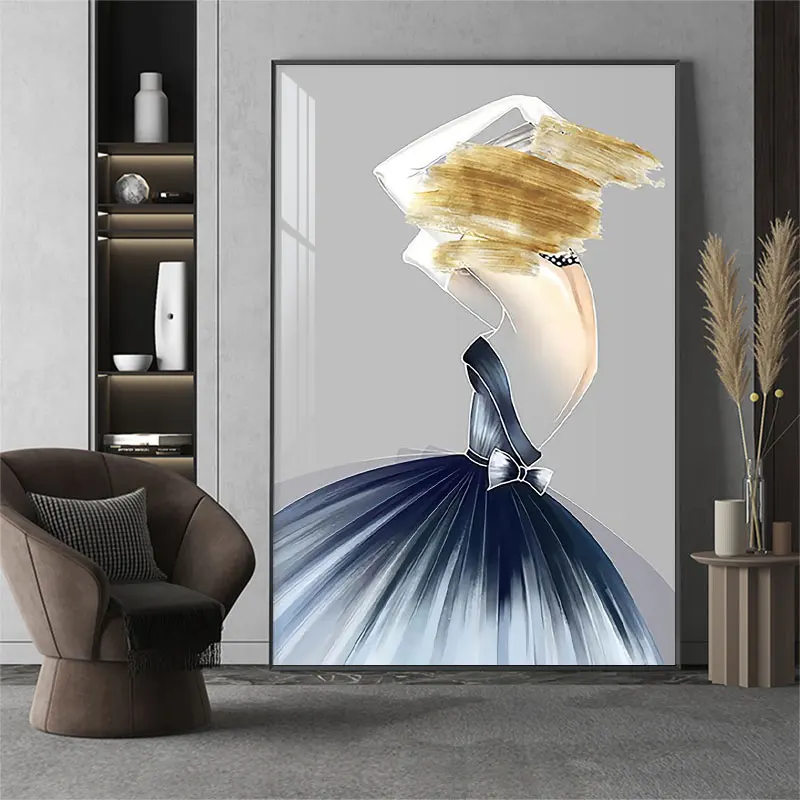 

Abstract Golden Dancing Girl Canvas Painting Modern Figure Painting Luxury Woman Posters Nordic Living Room Wall Art Pictures