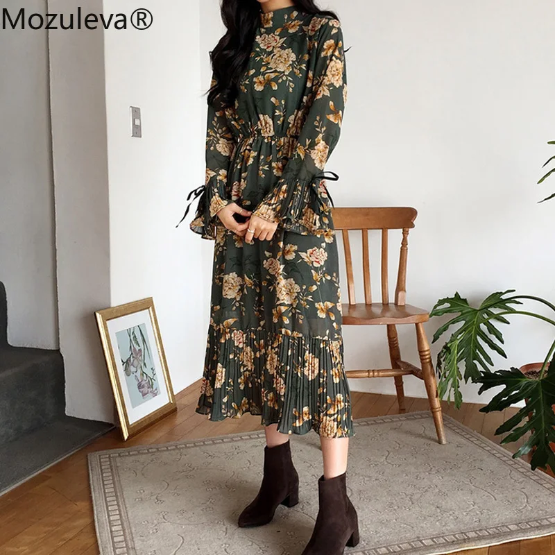 Женское винтажное платье трапеция Mozuleva длинное с цветочным принтом Расклешенным